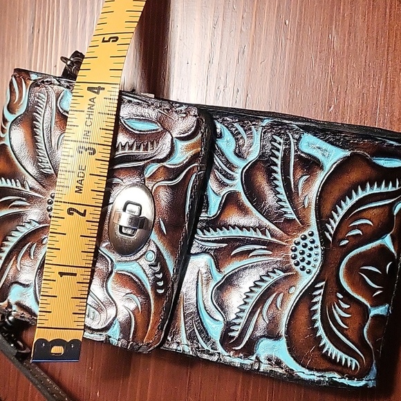 Patricia Nash Tooled Leather Crossbody Bag - Turquoise and Brown. NWOT - Picture 4 of 6